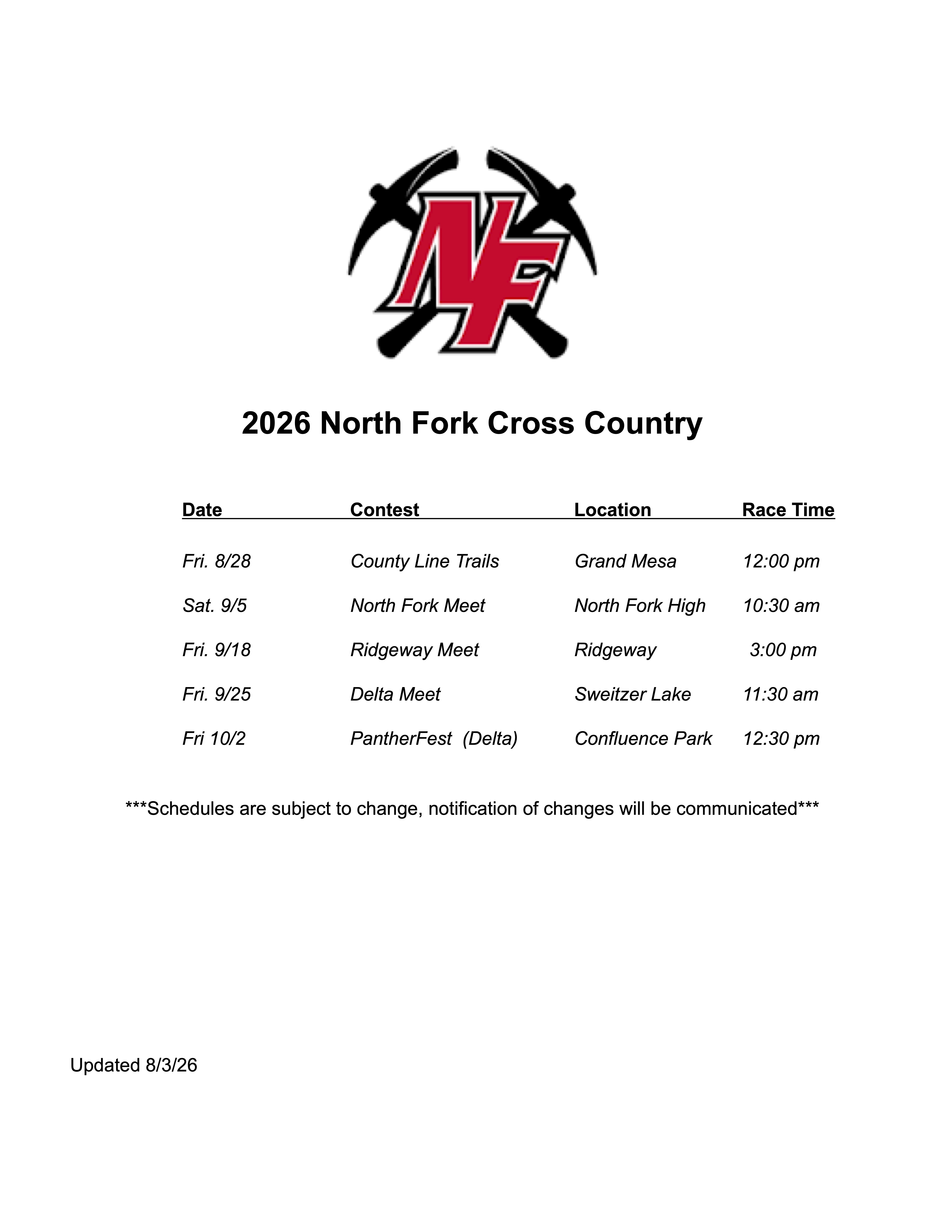 XC Schedule